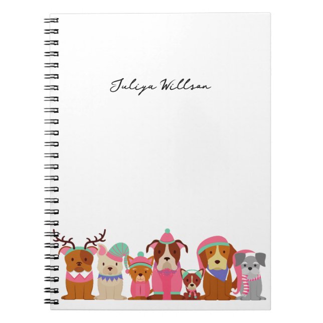 cute dogs in the winter name  notebook (Front)