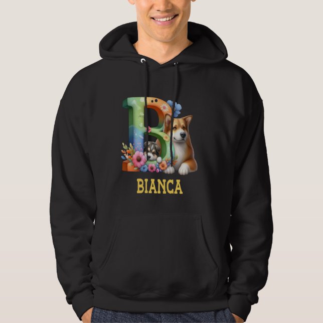 Cute Dogs Letter Bianca Name Rainbow Dog Hoodie (Front)