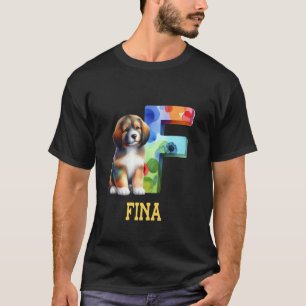 Cute Dogs Letter Fina Name Rainbow Dog T-Shirt