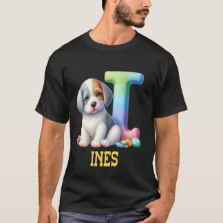 Cute Dogs Letter Ines Name Rainbow Dog T-Shirt