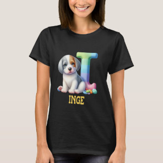 Cute Dogs Letter Inge Name Rainbow Dog T-Shirt