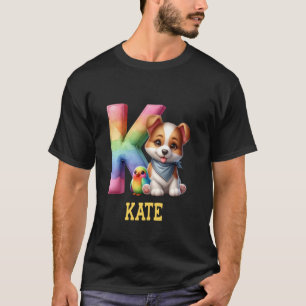 Cute Dogs Letter Kate Name Rainbow Dog T-Shirt