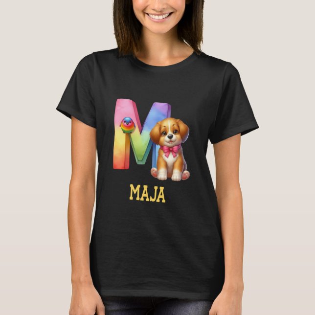 Cute Dogs Letter Maja Name Rainbow Dog T-Shirt (Front)