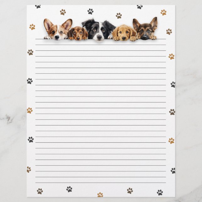 Cute Dogs Lined Letter Writing Paper (Front)