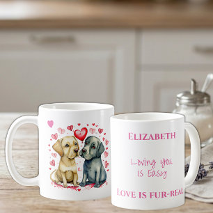 Cute dogs loving you personalised name pink coffee mug
