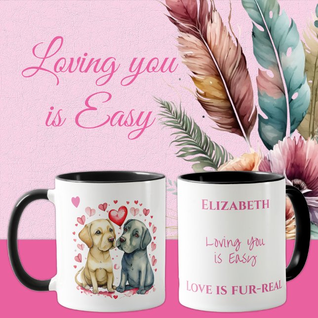 Cute dogs loving you personalised name pink mug (Creator Uploaded)