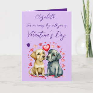 Cute dogs name purple Valentine's Day Card