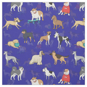 Cute Dogs Pattern Design Blue  Fabric