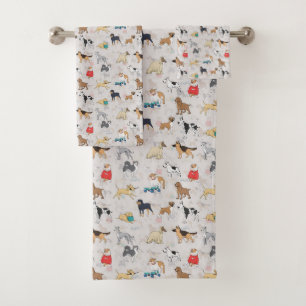 Cute Dogs Pattern Design White Bath Towel Set