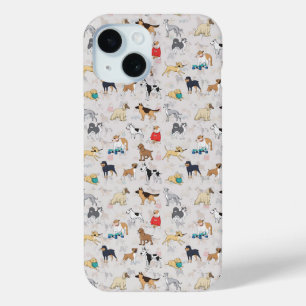 Cute Dogs Pattern Design White iPhone 15 Case