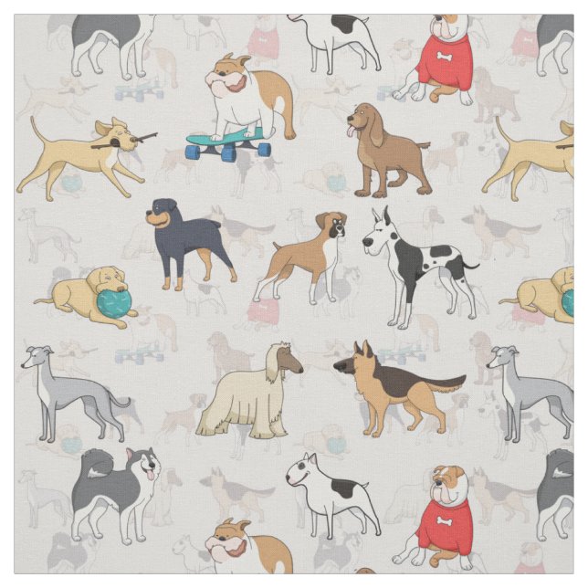 Cute Dogs Pattern Design White Fabric (Swatch)