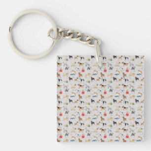 Cute Dogs Pattern Design White Key Ring