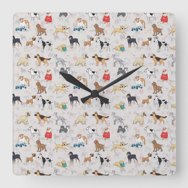 Cute Dogs Pattern Design White Square Wall Clock (Front)