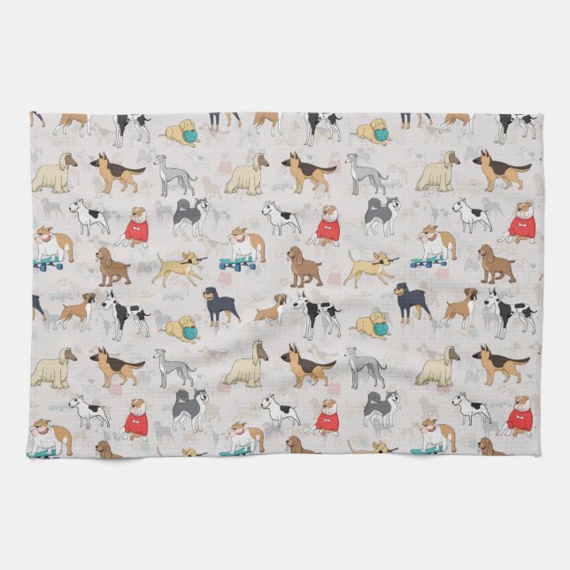 Cute Dogs Pattern Design White Tea Towel (Horizontal)