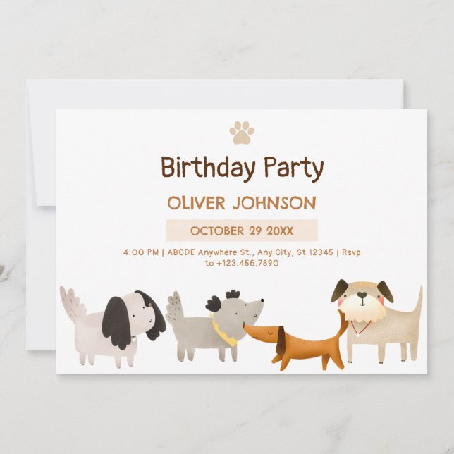 Cute Dogs paw pet birthday  Invitation (Front)