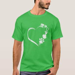 Cute Dogs Paw Shamrock Horseshoe Print Heart St Pa T-Shirt