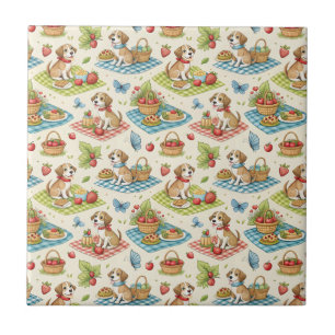 Cute Dogs Picnic Summer Art - Kids Cartoon Pattern Tile