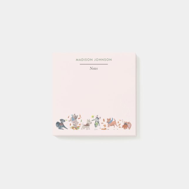 Cute dogs pink monogram post-it notes (Front)