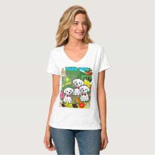 Cute Dogs Sitting In Flower Filled Park Adventure T-Shirt