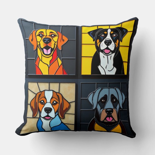 Cute dogs stained glass cushion (Front)