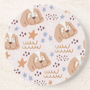 Cute dogs, stars, lines: vintage seamless coaster