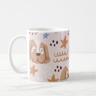 Cute dogs, stars, lines: vintage seamless coffee mug
