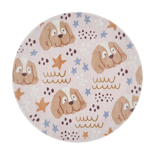 Cute dogs, stars, lines: vintage seamless cutting board (Front)
