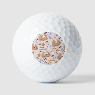 Cute dogs, stars, lines: vintage seamless golf balls