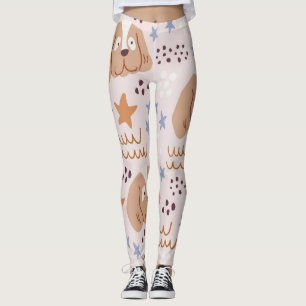 Cute dogs, stars, lines: vintage seamless leggings