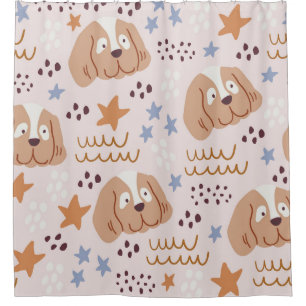 Cute dogs, stars, lines: vintage seamless shower curtain