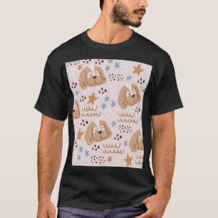 Cute dogs, stars, lines: vintage seamless T-Shirt