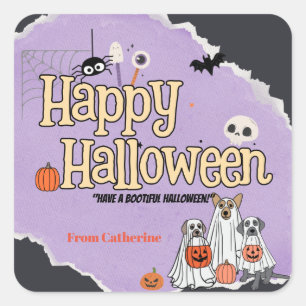 Cute dogs Trick or treat Halloween invitations Square Sticker