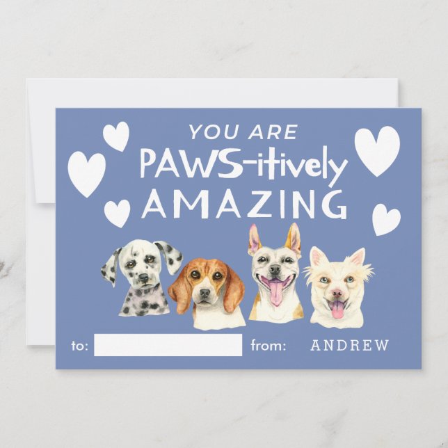 Cute Dogs Watercolor Kids Classroom Valentines Day Holiday Card (Front)