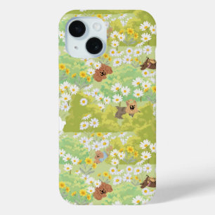Cute Dogs With Daisy Flowers Seamless Pattern iPhone 15 Case