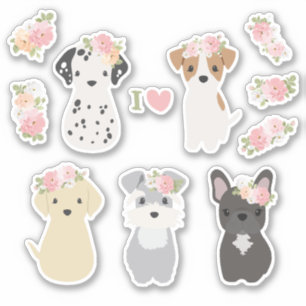 Cute Dogs with Flowers Sticker Pack