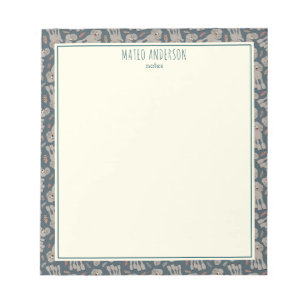 Cute Dogs with Plants Personalised Name Green Notepad