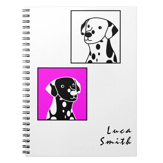 CUTE DOGS WITH SPOTS, DOT, BLACK AND WHITE SIMPLE NOTEBOOK (Front)