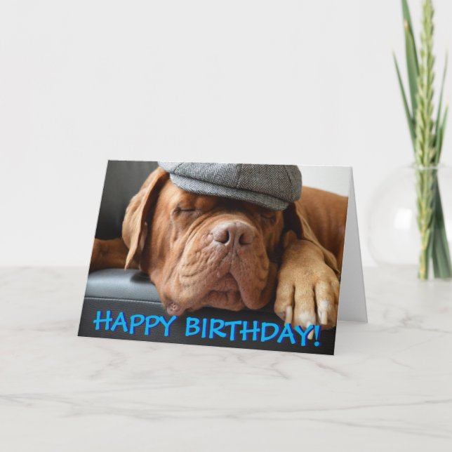 Cute dogue de bordeaux photo birthday card (Front)