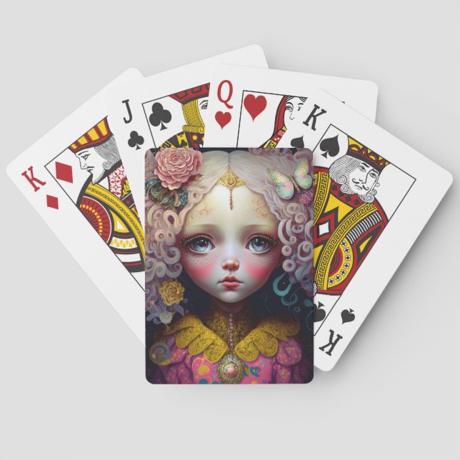 Cute Doll Girl Pink Hair Playing Cards (Back)