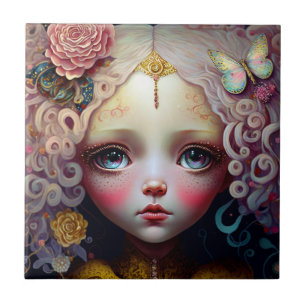Cute Doll Girl Pink Hair Tile