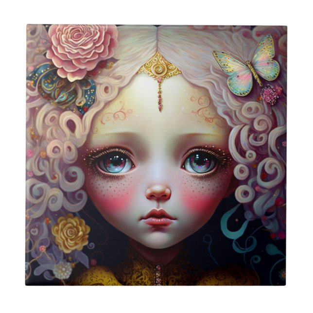 Cute Doll Girl Pink Hair Tile (Front)