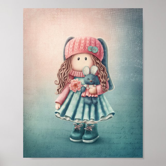 Cute Doll Illustration. Nursery Wall Art. Poster (Front)