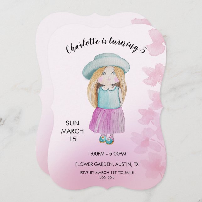 Cute Doll Watercolor Illustration Holiday Card (Front/Back)