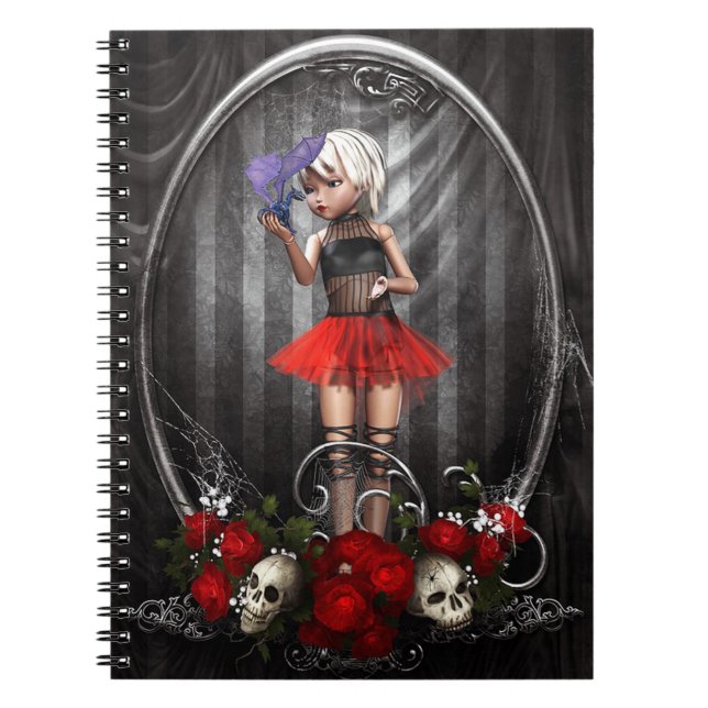 Cute  Doll with Dragon and Skulls Notebook (Front)