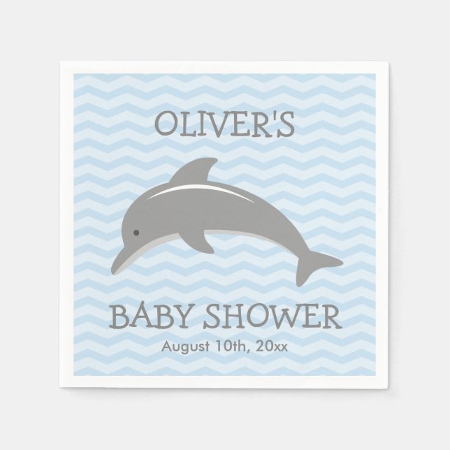Cute dolphin and blue chevron baby shower napkins (Front)
