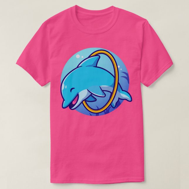 Cute Dolphin Attractions In The Sea Cartoon T-Shirt (Design Front)