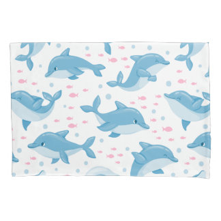 Cute Dolphin Cartoon Pattern Graphic Background Pillowcase