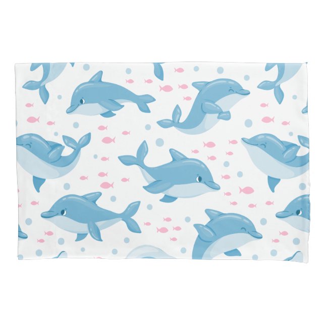 Cute Dolphin Cartoon Pattern Graphic Background Pillowcase (Front)