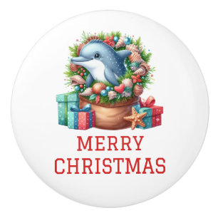 Cute Dolphin Christmas Ceramic Knob