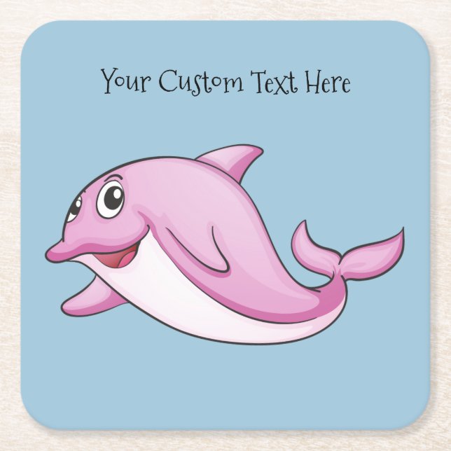 Cute Dolphin custom text paper coasters (Front)